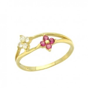 a little gold baby ring red and white cluster